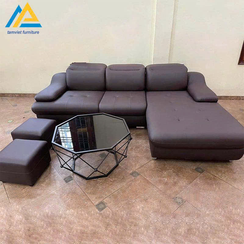 Bộ sofa da chữ L kèm đôn nhỏ GD-09