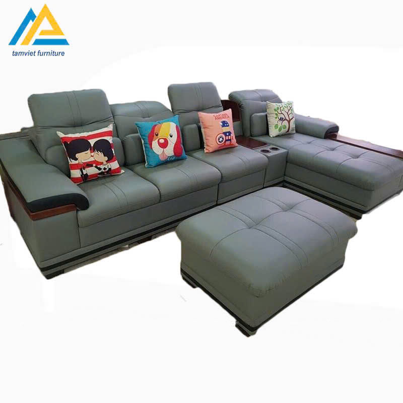 Ghế sofa da góc L màu ghi GD-07