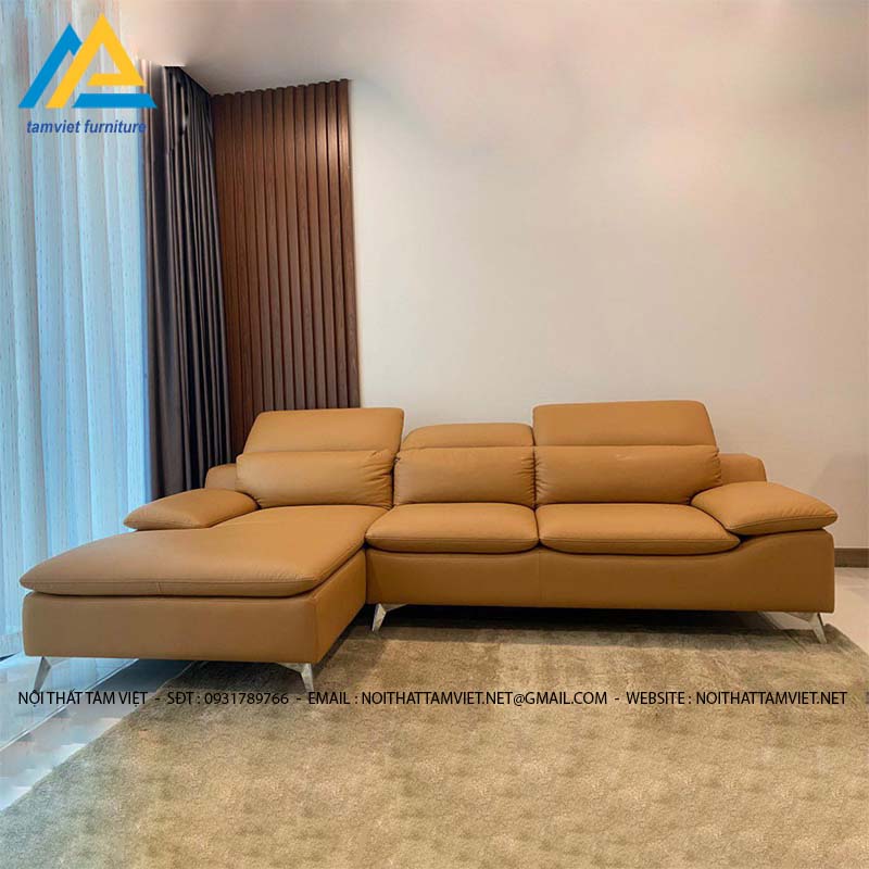 Sofa da góc Mastrotto tone cam sang trọng