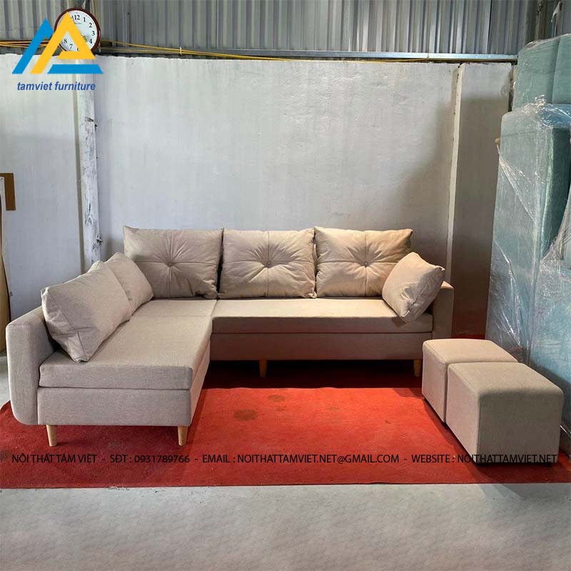 Ghế sofa nỉ góc L kèm đôn vuông GN-04