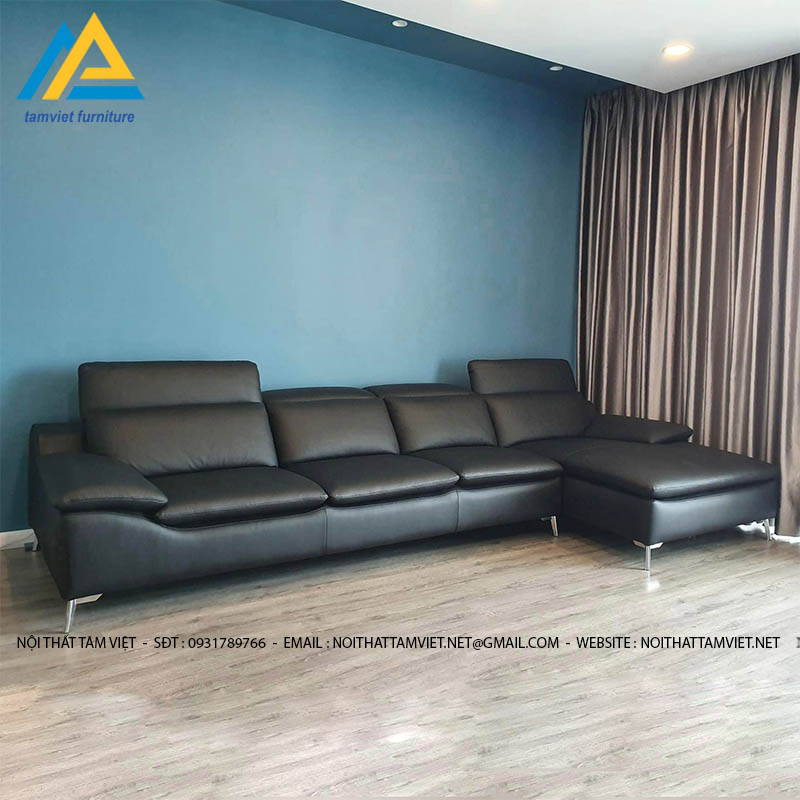 Sofa da góc L chân sắt GD-23