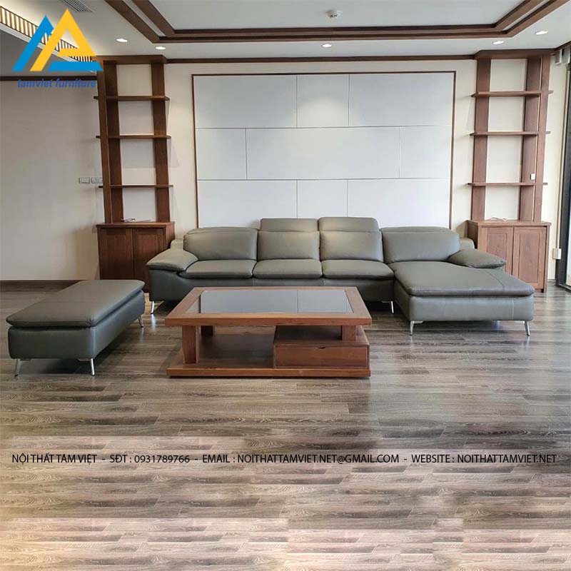 Sofa da góc L chân sắt GD-23